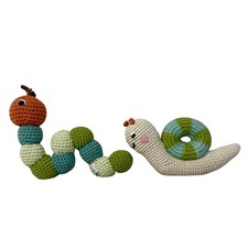Blabla Kids Anthropologie Hand Knit Plush Snail Caterpillar Rattle Fair Trade