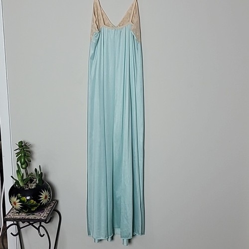 VTG G's Aqua and Tan Lace Maxi nightgown Sz S Romantic Feminine - Picture 3 of 7