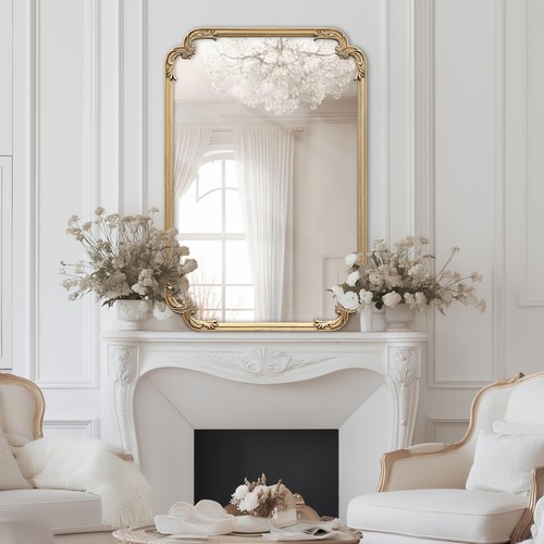 Ornate Gold Mirror, 24 x 36 Inches Antique Gold Mirror Retro Baroque Decorati... - Picture 2 of 6