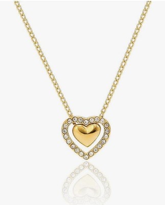 18k Gold Plated Gold Stainless Steel Heart Pendant Necklace With CZ Accents