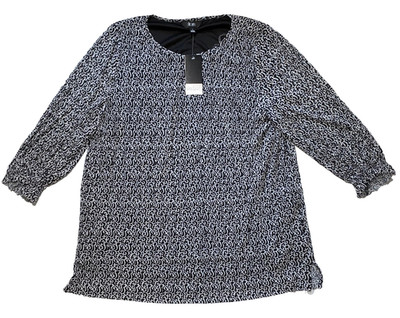 NEW Womens Size L Slim Factor Investment 3/4 Sleeve Black & White Wall Top $69