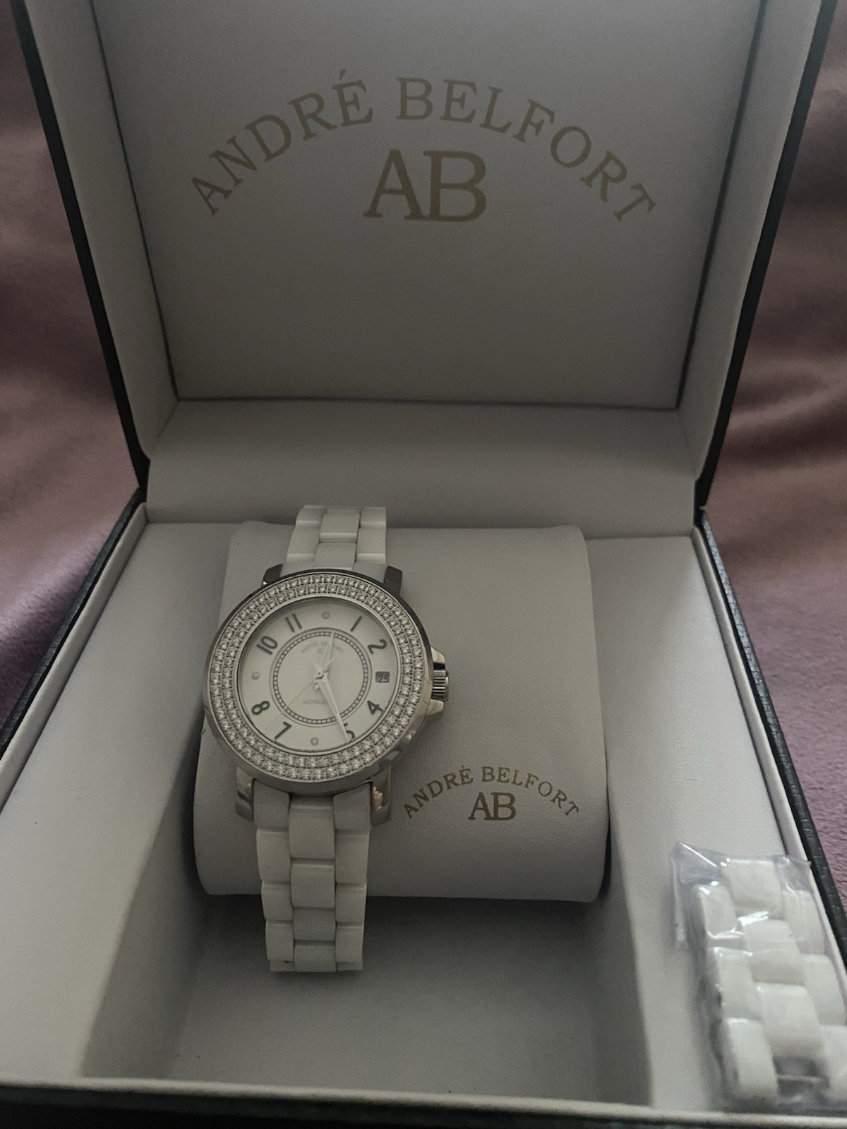 André Belfort Nr. 410112 Damen Uhr Automatik Armbanduhr Edelstahl Weiß Zirkonia.