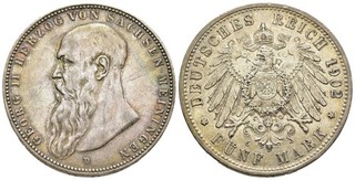 FITZ Deutsches Reich Sachsen Meinningen Georg 5 Mark 1902 Silber Münze µIVO1976