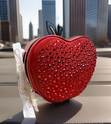 kate spade NY BIG APPLE RED LEATHER & SUEDE w CRYSTALS ❤️ CROSSBODY HANDBAG New!