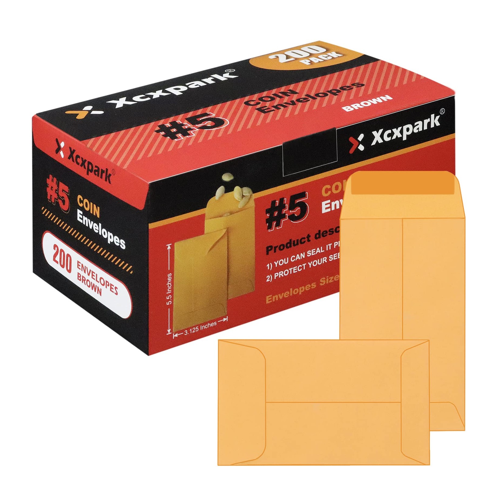 Xxcxpark 200PCS #5 Coin Envelopes 3.125x5.5 200 PCS (3.125" x 5.5"), Brown