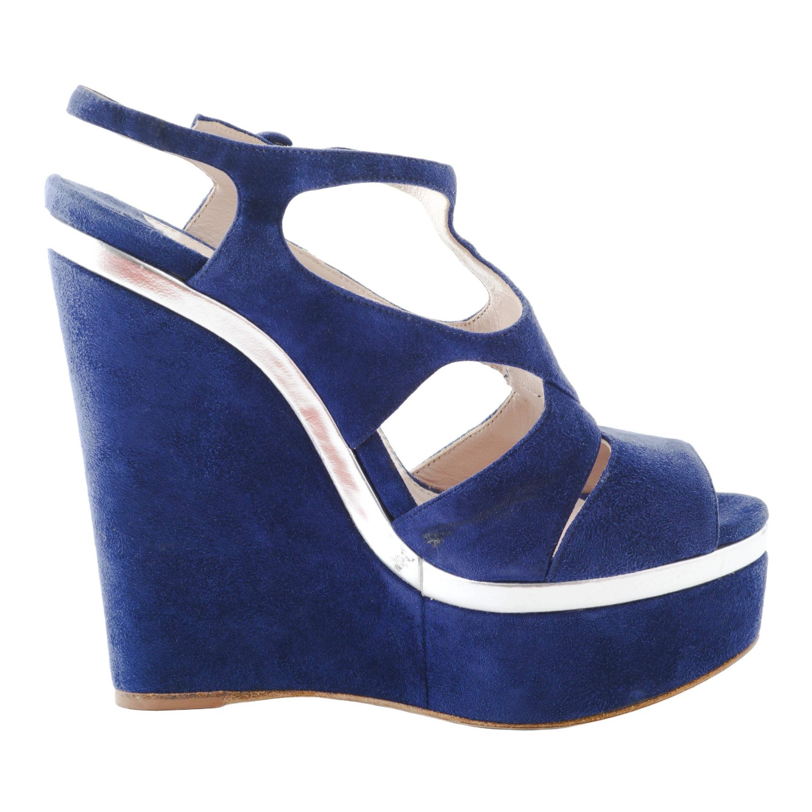 Christian Louboutin espadrillas grigio tela zeppa tacco EU 38 suola rossa
