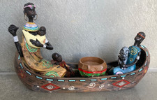 Afrikanische Deko-Figur Familie im Boot – Kunstharz Handarbeit Deko