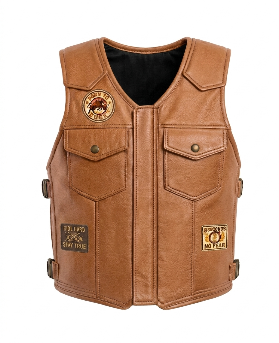 BUFFALO BOBS leather vest 変形 ドレープ ドッキング Custom Bull Riding Vest Durable Brown Leather, Personalized Rodeo