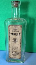 6" SM Sargeant Vanilla EXTRACT Bottle Paper Label, Embossed, Cork Worcester MA