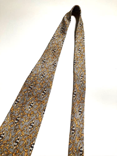GIANNI VERSACE Vintage '90s Baroque Acanthus Tie Grids Art Nouveau Italy Gray image 12