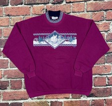 Vintage 90s Snow Bunny Winter Grandma Sweatshirt Collared Cottagecore Large USA