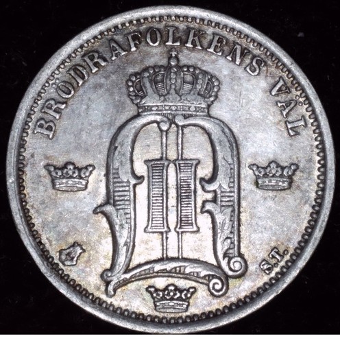 1875 Sweden 50 Öre - Oscar II / .600 Silver