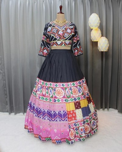 Chaniya Choli negro para Navratri, Garba lehenga mujeres Navratri Lahnga para Dandiy - Imagen 6 de 6