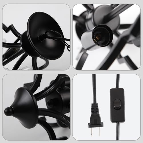 Lampadario Casale Plug In, 4 Luci Luci Industriali a Sospensione Plug In Nero - Foto 8 di 8