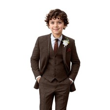 Boys' 3-Piece Tweed Herringbone Slim Fit Suit - Wedding/Homecoming Formal Wear