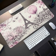 Large Gaming Mouse Pad with Romantic Flower Tower Street Scene Design, Non-Slip  