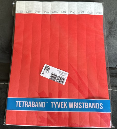 1000 einfache 3/4" Tyvek Papier Armbänder für Veranstaltungen, Festivals, Partys, Schulen ROT