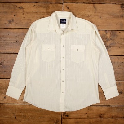 Vintage Wrangler Western Stripe Snap Shirt XL Herren 90s Pearl Textured White