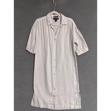 Tahari Shirt Dress XS Beige Linen Button Short Sleeve Shift Beach Coastal