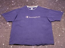 Vintage Champion Embroidered Spellout Blue & Silver T-shirt - 2XL - USA Made