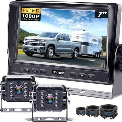 Dual RV Backup Camera System Upgraded: No Lag Easy Installation Plug Black 