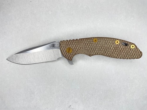 RARE Hinderer XM-18 3.5" Textured micarta Brass hardware S45VN Tryway Spearpoint - Picture 7 of 11