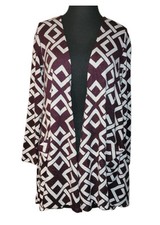 LuLaRoe Caroline Cardigan XL Wine-Burgundy Geometric Pattern NWT