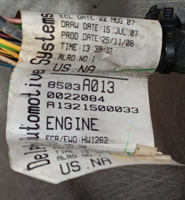 SMART FORTWO OE BRABUS 2009 1.3L 3 CYLINDER ENGINE ROOM WIRE HARNESS A1321500033