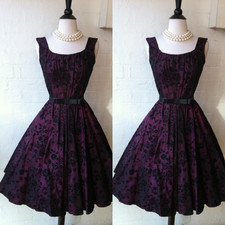 Gothic  Wedding Dresses Tea Length Square Neck A Line Purple Black Bridal Gowns