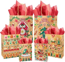 qiqee Christmas Gift Bags with 1 Count (Pack of 30), Cottage 