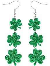 St Patricks Day Green Shamrock Clover Earrings for Women, Irish Normal,