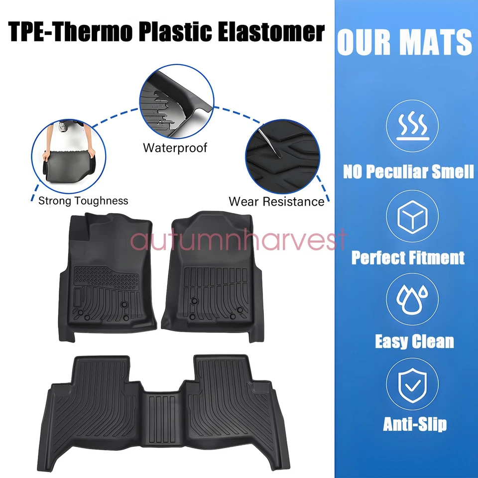 Alfombrillas forro para Toyota Tacoma 2005-2015 doble cabina delantero-trasero clima TPE Foto 3 de 4