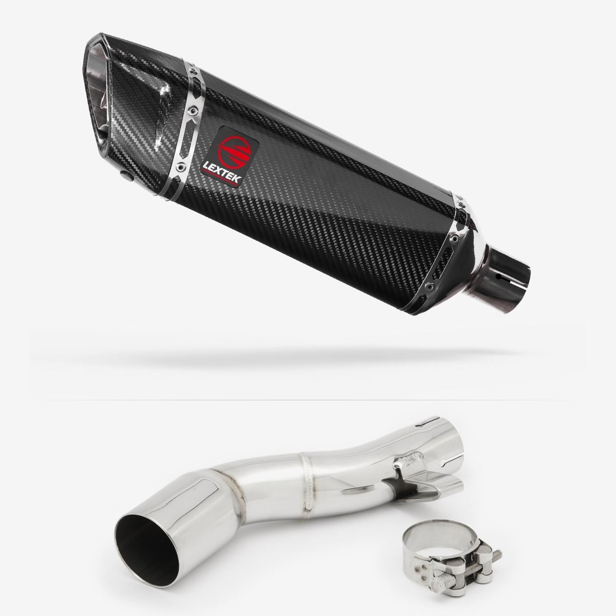 Lextek Carbon Fibre SP9C 300mm Exhaust with Link Pipe Silencer Chrome Polished