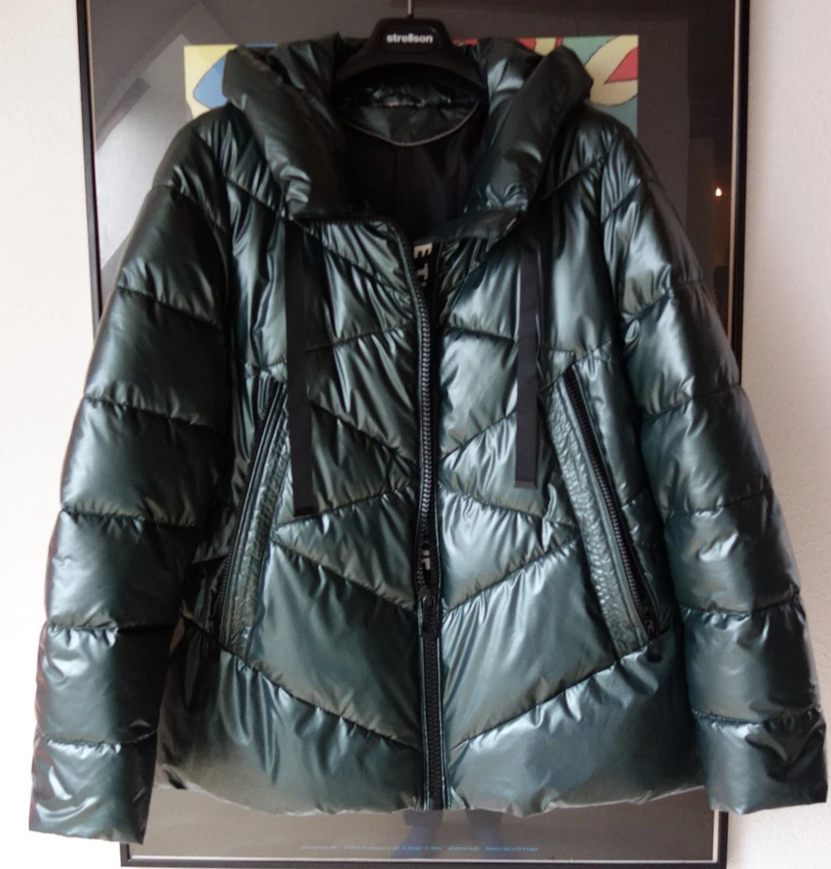 Alba Moda Damen Steppjacke Jacke Gr. 44 metallic grün glänzend mit Kapuze - Bild 2 von 4
