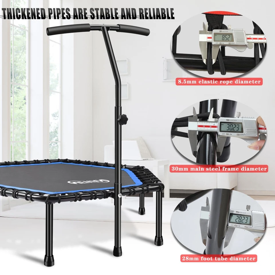 48'' Fitness Trampoline with Adjustable Handle Bar, Silent Trampoline Bungee ... - Image 4 of 4