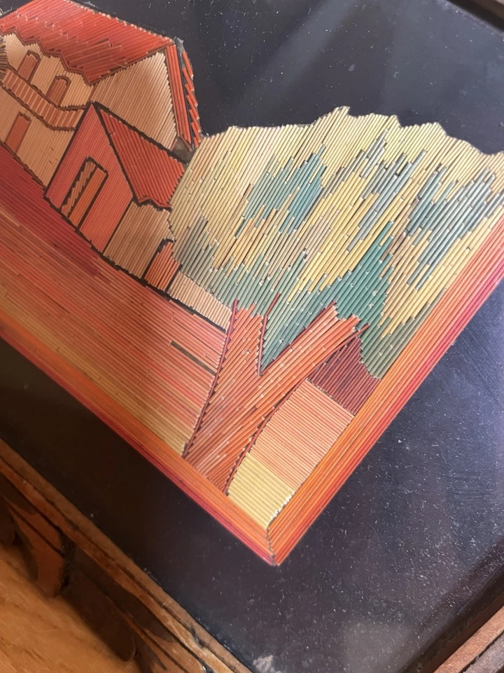 Rare Vintage Mexican Tin Box With Straw Mosaic Picture - Image 3 of 4