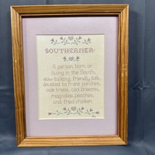 Vintage - Framed Cross Stitch Sampler -  Needlepoint Art  12x16 - Southerner