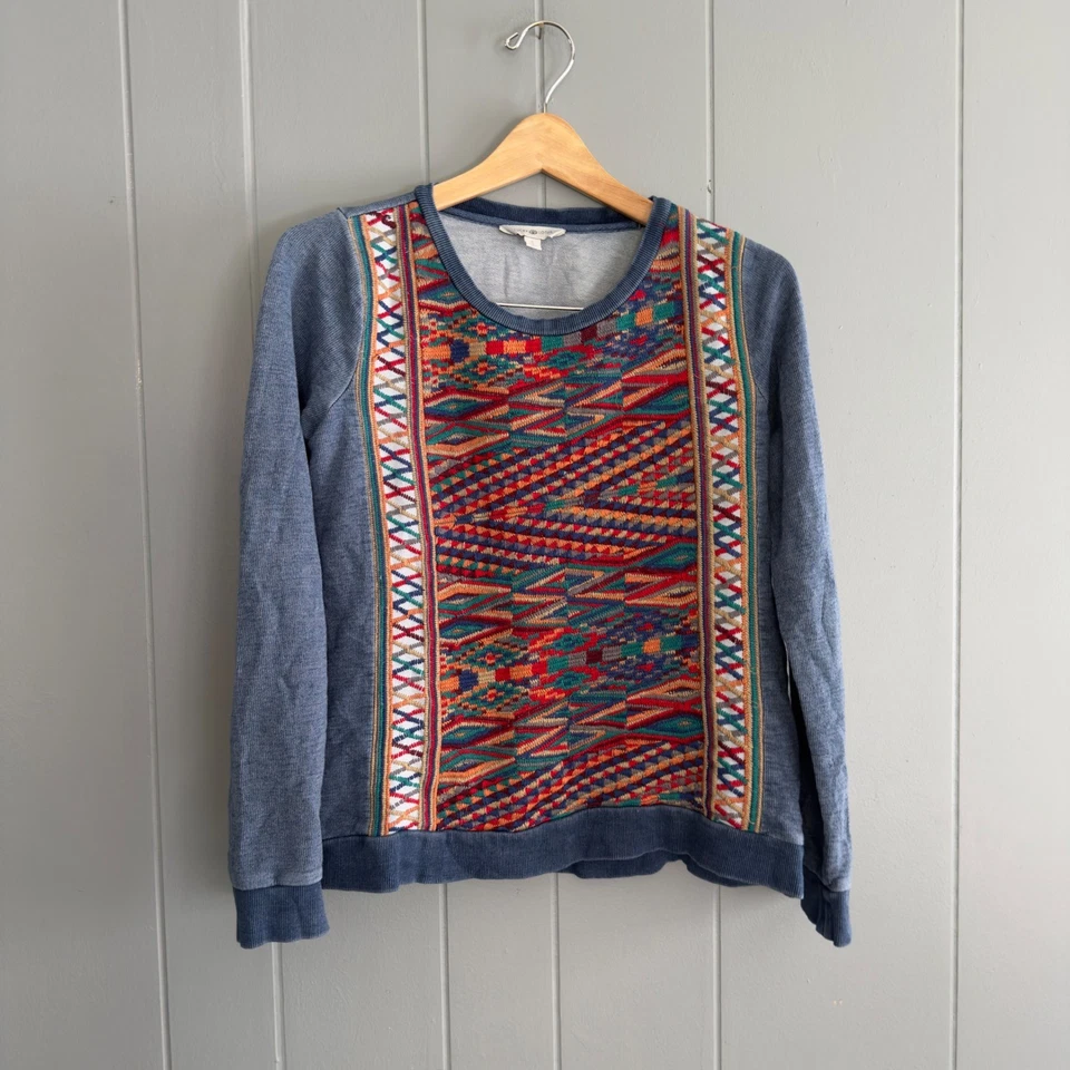 Sudadera Lucky Lotus Bordada Boho Tapiz Artístico Pullover Top Azul S Foto 2 de 4