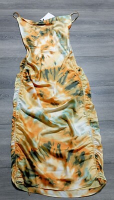 Grey Lab Dress Adult Small Yellow Tie Dye Drawstrings Sides Ruched Summer Womens
