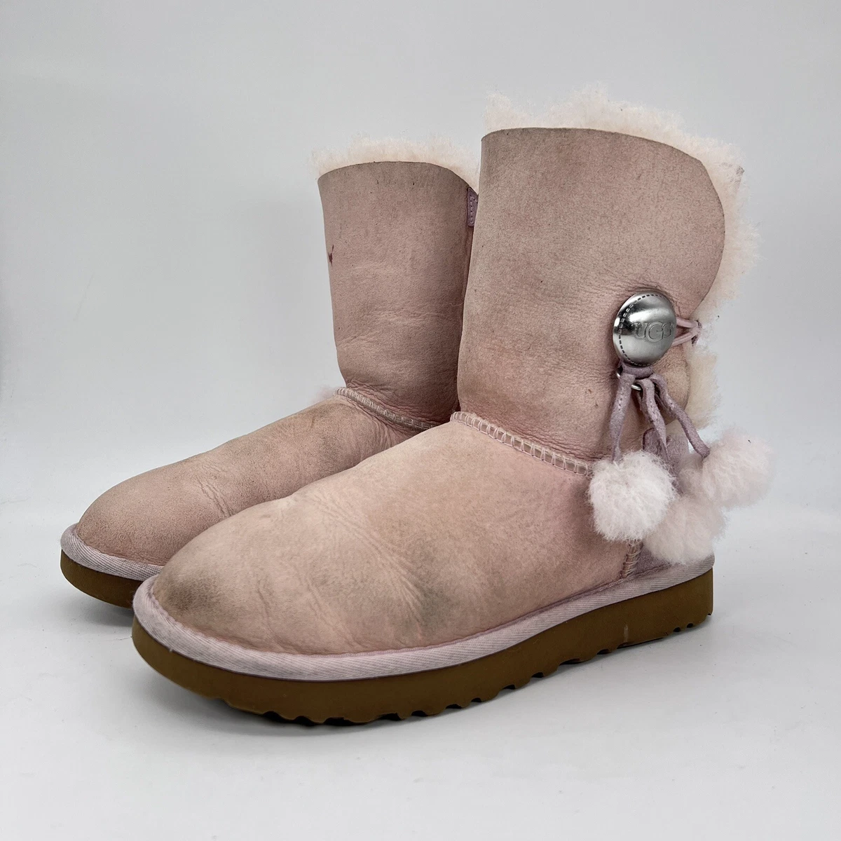 UGG Bailey Button Puff Women Size 5 Mid Calf Winter Boots Pink 1097112