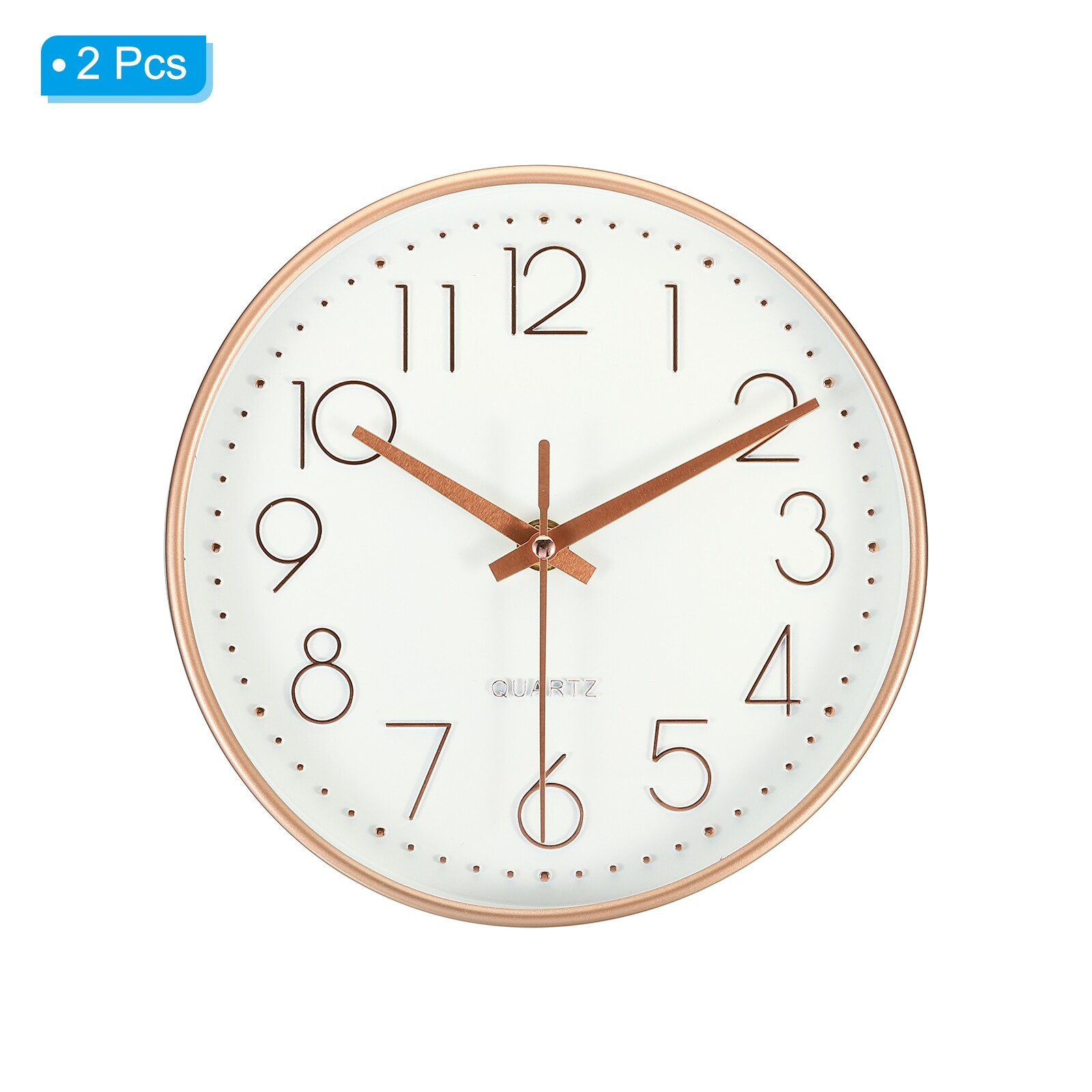 2Pcs 8" Wall Clock Battery Operated Silent Non-Ticking Clock White Gold ...
