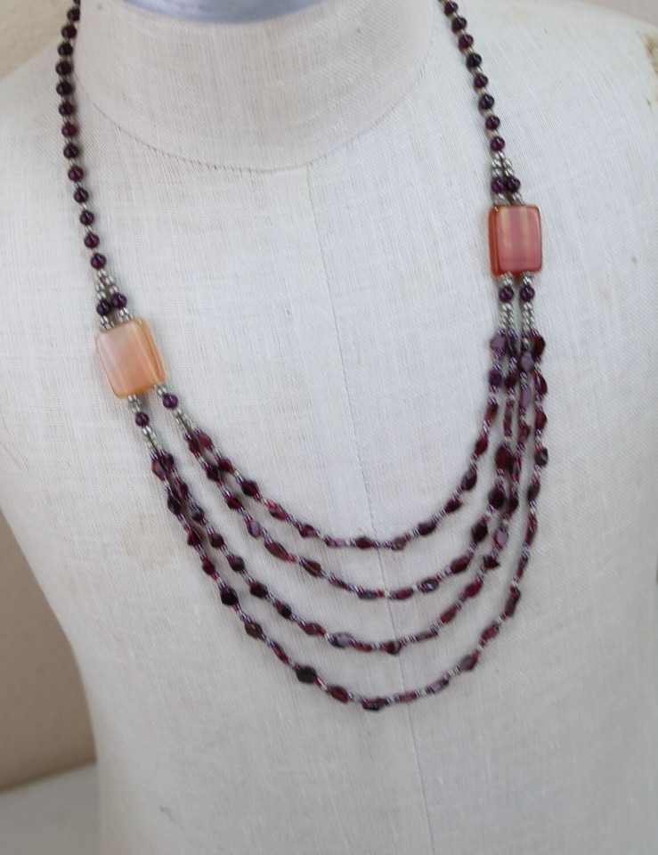Red Beaded Multi Strand Necklace Vintage Glass Stone 92086 eBay