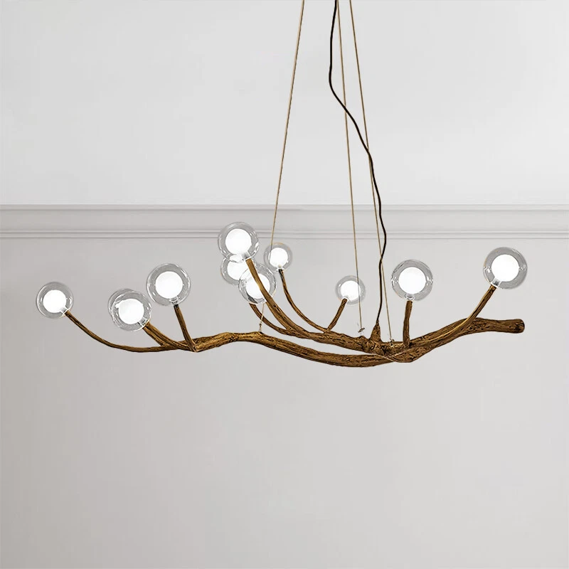 Lámpara de araña globo de vidrio moderna rama de madera rama de árbol luz accesorios de techo nueva Foto 2 de 4