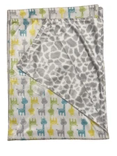 Petite L'Amour Giraffe All Over Baby Blanket Blue Green Yellow Gray 30x40
