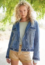 Free People Dance Party Embellished Denim Jacket Embroidery We The Free M NEW