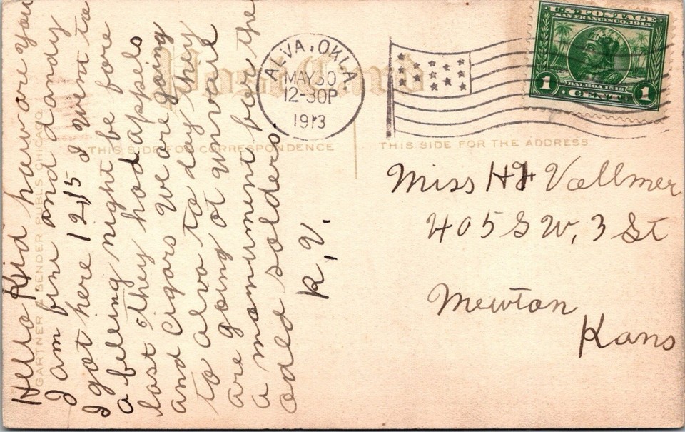 Sailboat & Boats Gartner & Bender Art Postcard PM 1913 Alva Oklahoma