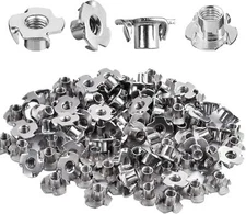100 Pack 1/4"-20 T-nut 304 Stainless Steel Threaded Insert 4-Pronged Tee Nut ...