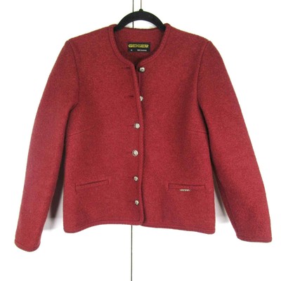 Geiger Austria Boiled Wool Red Women's Heavyweight Cardigan Jacket 