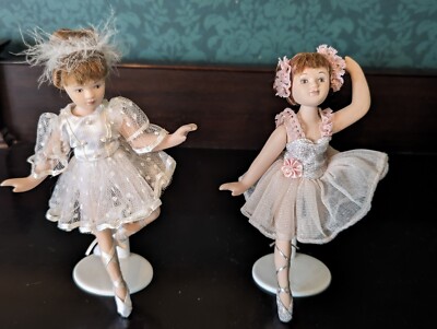 Two Bisque Porcelain Ballerinas On Stands