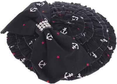 Vintage CARYN Ruffle Sailor ANCHOR Anker PILLBOX Hütchen Schwarz Rockabilly